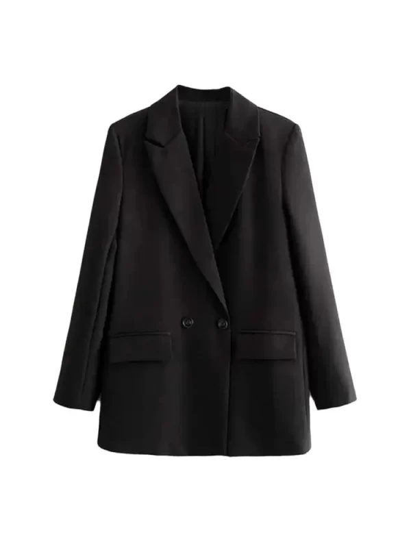 TRZA Women Chic Office Lady Double Breasted Blazer Vintage Coat Fashion Notched Collar Long Sleeve Ladies Outerwear Stylish Tops - Image 5
