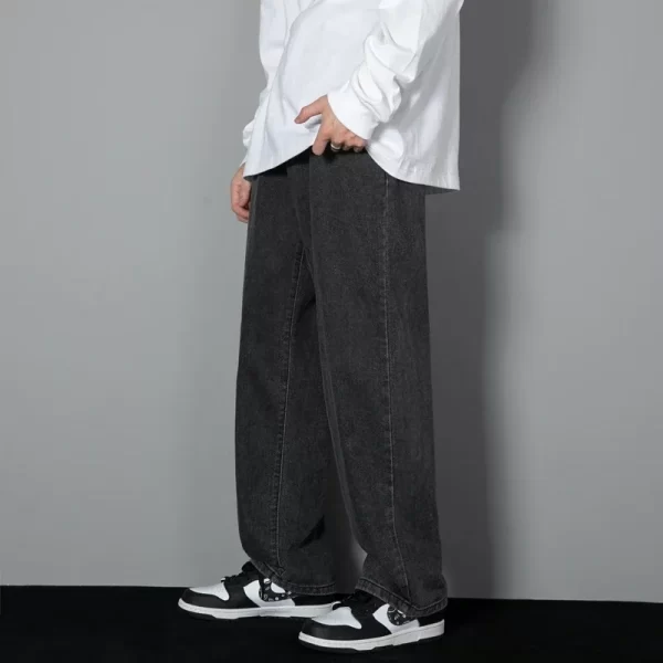 New Korean Men's Casual Long Jeans Classic Man Straight Denim Wide-leg Pants Solid Color Light Blue Grey Black 3XL - Image 9