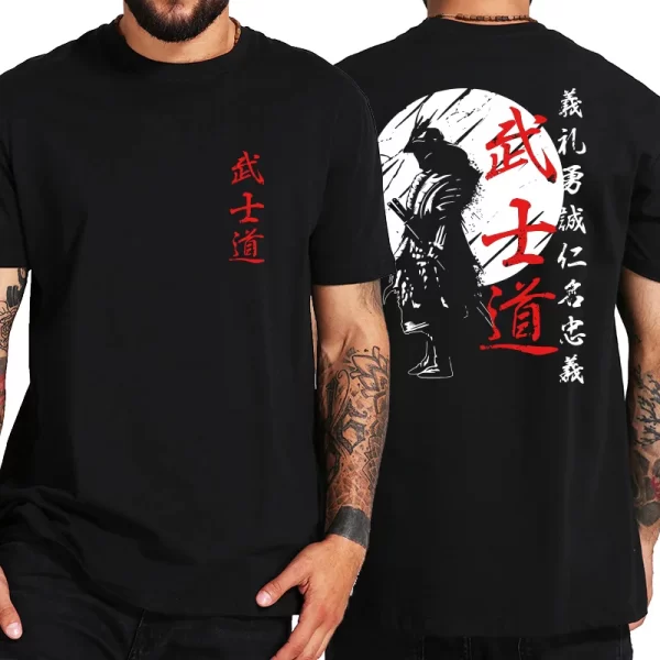 Japan Samurai Spirit T Shirts For Men Japanese Style Back Print Loose Oversized 100% Cotton Tops T-shirt Bushido Male Gifts Tee - Image 7