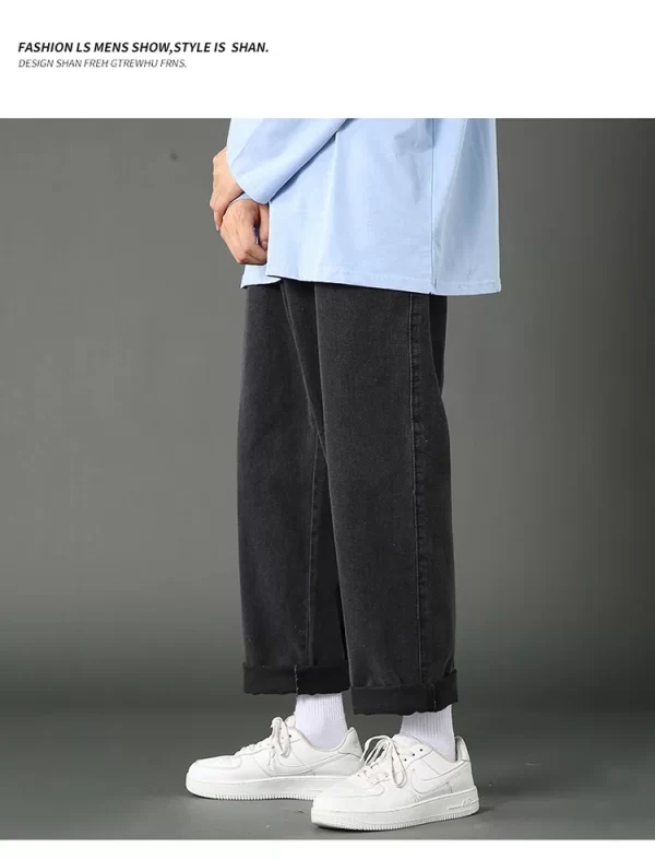 New Korean Men's Casual Long Jeans Classic Man Straight Denim Wide-leg Pants Solid Color Light Blue Grey Black 3XL - Image 26