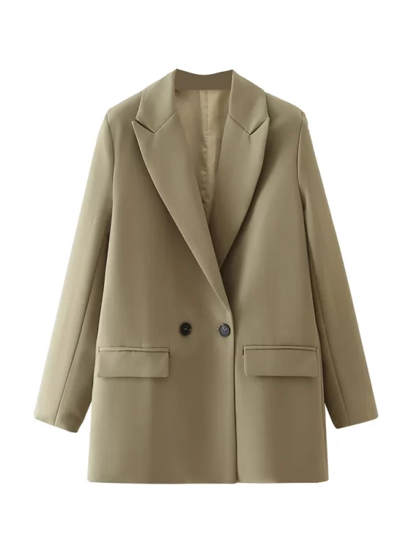 TRZA Women Chic Office Lady Double Breasted Blazer Vintage Coat Fashion Notched Collar Long Sleeve Ladies Outerwear Stylish Tops - Image 16
