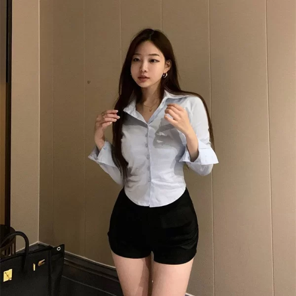 Korean White Office Women Chiffon Shirt Pocket Button Lapel Ladies Blouse Spring Commuter Long Sleeve New Female Crop Tops - Image 17