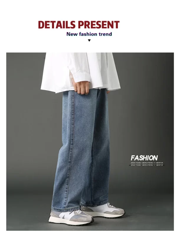 New Korean Men's Casual Long Jeans Classic Man Straight Denim Wide-leg Pants Solid Color Light Blue Grey Black 3XL - Image 13