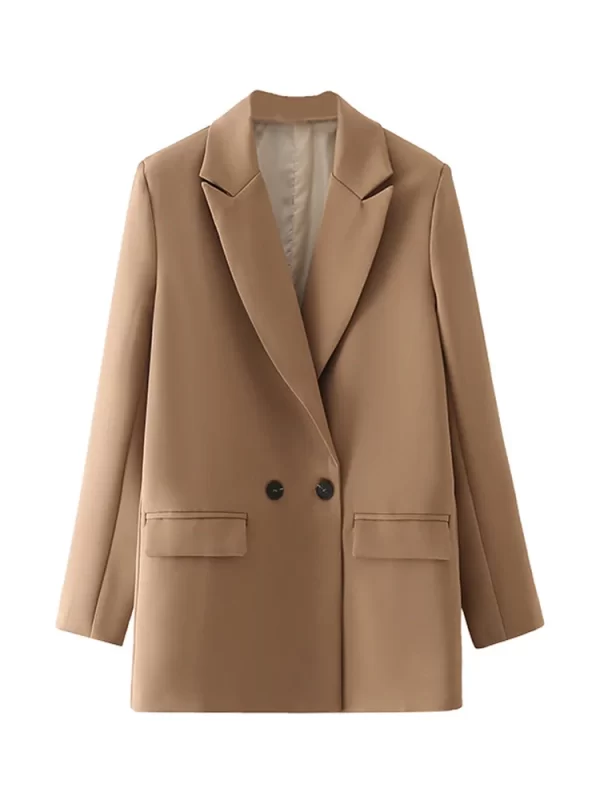 TRZA Women Chic Office Lady Double Breasted Blazer Vintage Coat Fashion Notched Collar Long Sleeve Ladies Outerwear Stylish Tops - Image 23