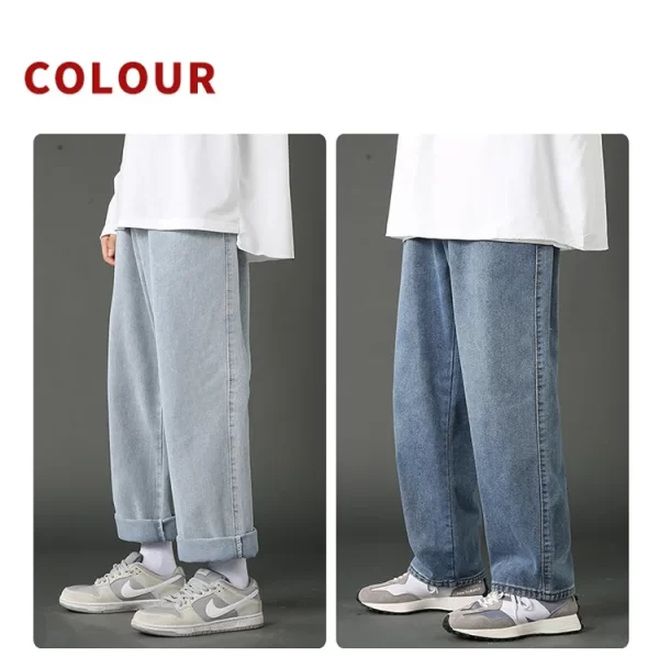 New Korean Men's Casual Long Jeans Classic Man Straight Denim Wide-leg Pants Solid Color Light Blue Grey Black 3XL - Image 14