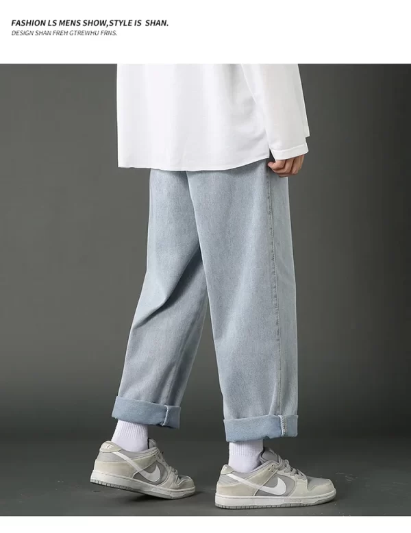 New Korean Men's Casual Long Jeans Classic Man Straight Denim Wide-leg Pants Solid Color Light Blue Grey Black 3XL - Image 16