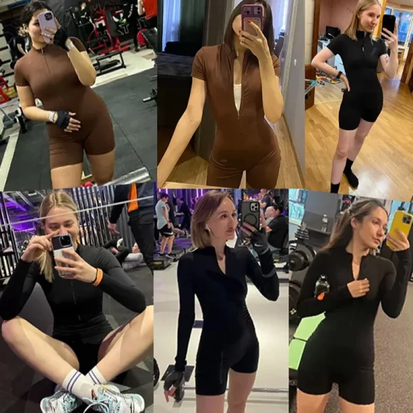 Women's Fitness Short Jumpsuits Long Sleeve Training Overalls One-Piece Sporty Suits Workout Romper Gym Clothing Woman Tracksuit - Image 3