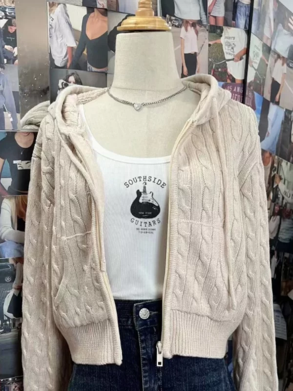 Twisted Flower Knitted Cardigan Sweater Women Autumn Long Sleeve Hooded Zipper Short Coat Streetwear Fashion Sweaters Y2K Tops - Image 17