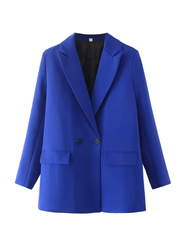 TRZA Women Chic Office Lady Double Breasted Blazer Vintage Coat Fashion Notched Collar Long Sleeve Ladies Outerwear Stylish Tops - Image 13