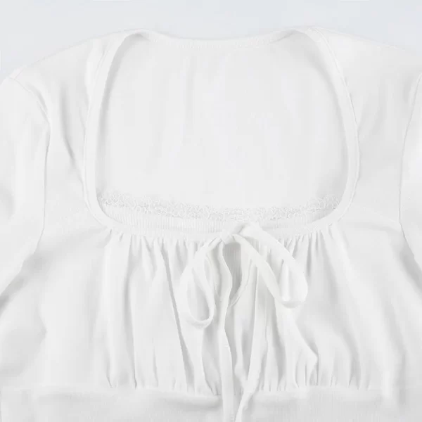 Bandage Folds Square Collar Crop Top Women Fairycore y2k White T Shirts Basic Knitted Elegant Tees Vintage 2000s Clothing - Image 21