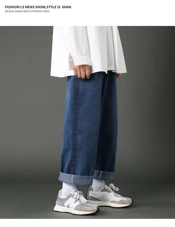 New Korean Men's Casual Long Jeans Classic Man Straight Denim Wide-leg Pants Solid Color Light Blue Grey Black 3XL - Image 24