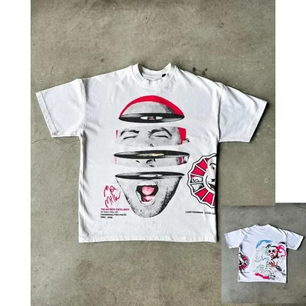 Y2K New American retro street portrait printed short sleeve T-shirt men Goth Harajuku fashion couple casual loose oversized top - Image 8