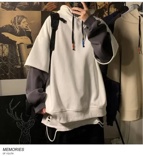 Two-piece Illusion Sweatshirt Men's Hooded Autumn/winter Trendy Brand Ins Hip Hop Top Oversize Niche High Street Jacket - Image 11
