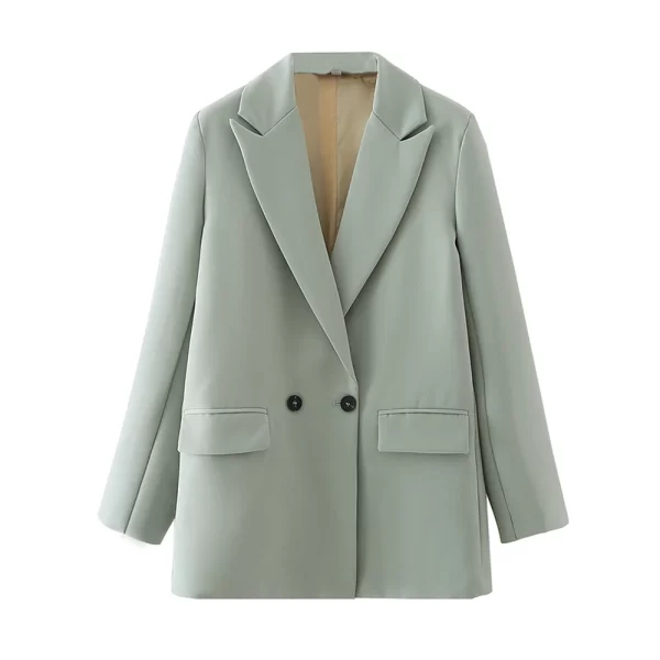TRZA Women Chic Office Lady Double Breasted Blazer Vintage Coat Fashion Notched Collar Long Sleeve Ladies Outerwear Stylish Tops - Image 8