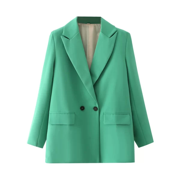 TRZA Women Chic Office Lady Double Breasted Blazer Vintage Coat Fashion Notched Collar Long Sleeve Ladies Outerwear Stylish Tops - Image 15