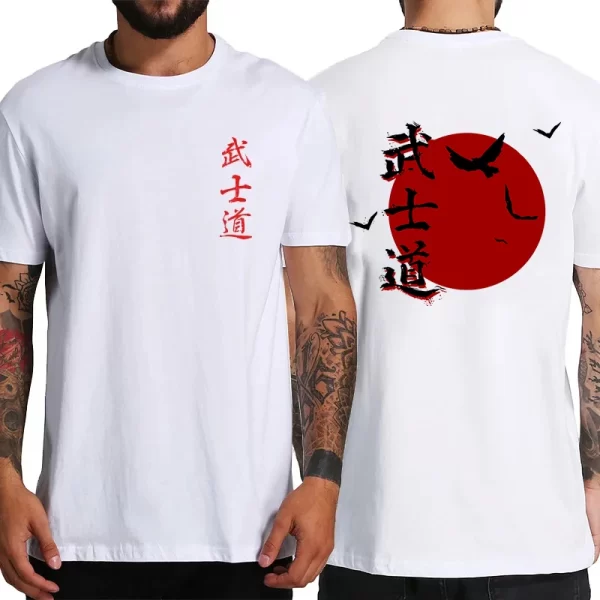 Japan Samurai Spirit T Shirts Men Japanese Style Back Print Oversized 100% Cotton Tops T-shirt Bushido Male Gifts Tee Clothing - Image 12