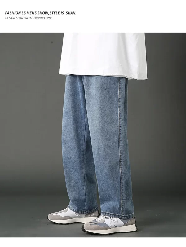 New Korean Men's Casual Long Jeans Classic Man Straight Denim Wide-leg Pants Solid Color Light Blue Grey Black 3XL - Image 20