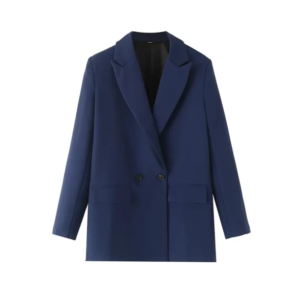 TRZA Women Chic Office Lady Double Breasted Blazer Vintage Coat Fashion Notched Collar Long Sleeve Ladies Outerwear Stylish Tops - Image 24