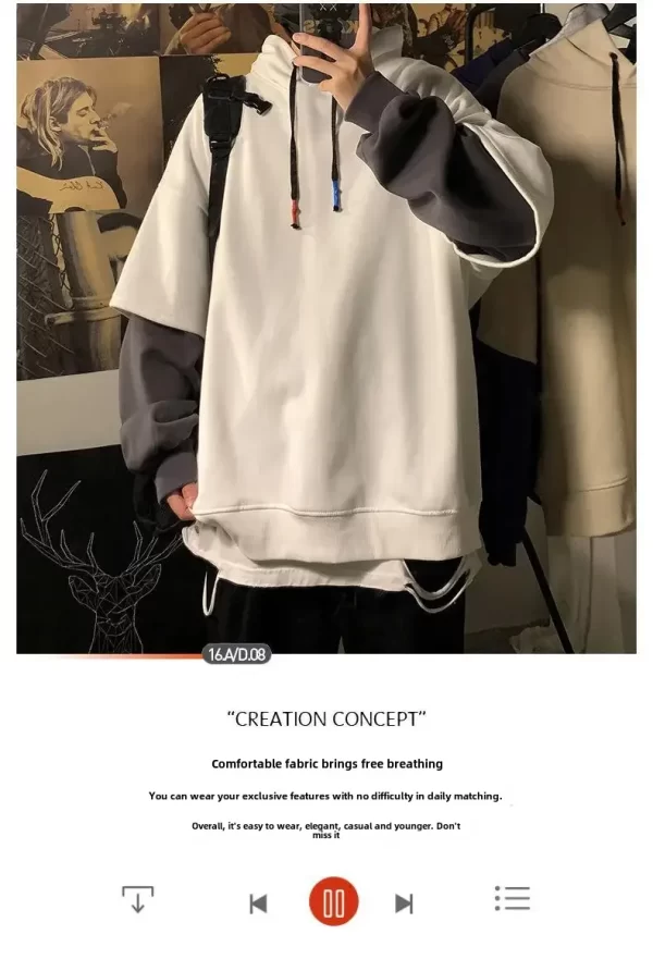 Two-piece Illusion Sweatshirt Men's Hooded Autumn/winter Trendy Brand Ins Hip Hop Top Oversize Niche High Street Jacket - Image 8