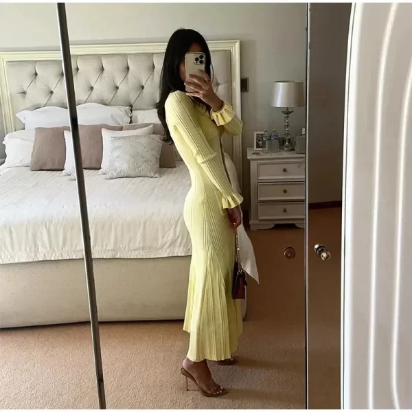 Winter Knitted Dress Women 2024 New Long Sleelve Ruffles Single Breasted Long Dresses Female Party Fashion Sweater Vestidos - Image 2