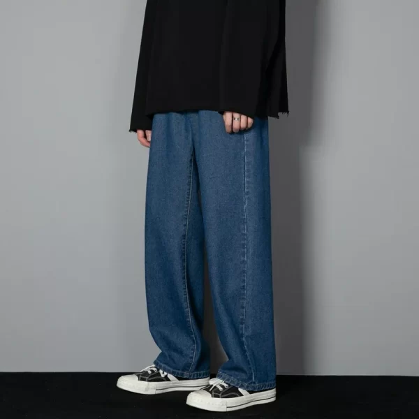 New Korean Men's Casual Long Jeans Classic Man Straight Denim Wide-leg Pants Solid Color Light Blue Grey Black 3XL - Image 8