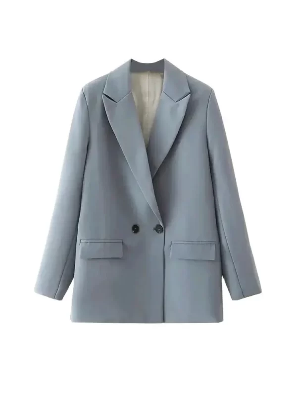 TRZA Women Chic Office Lady Double Breasted Blazer Vintage Coat Fashion Notched Collar Long Sleeve Ladies Outerwear Stylish Tops - Image 3