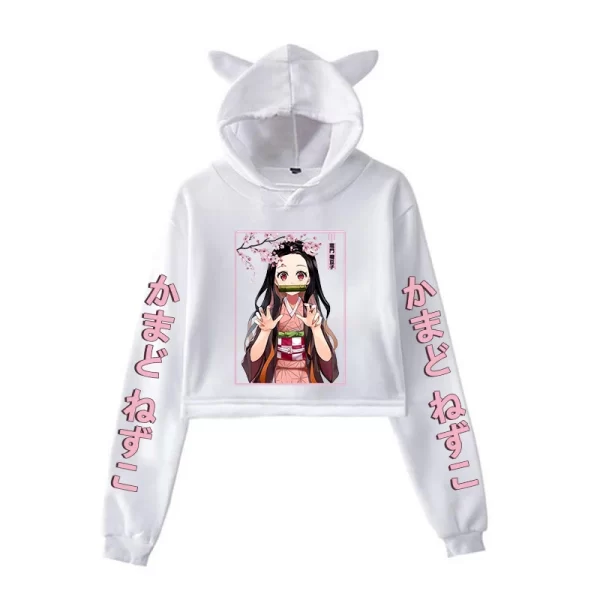 New Fashion Women Girl Hoodie Kamado Nezuko Long Sleeve Cat Ear Streetwear Pullover Harajuku Anime Short Tops - Image 13