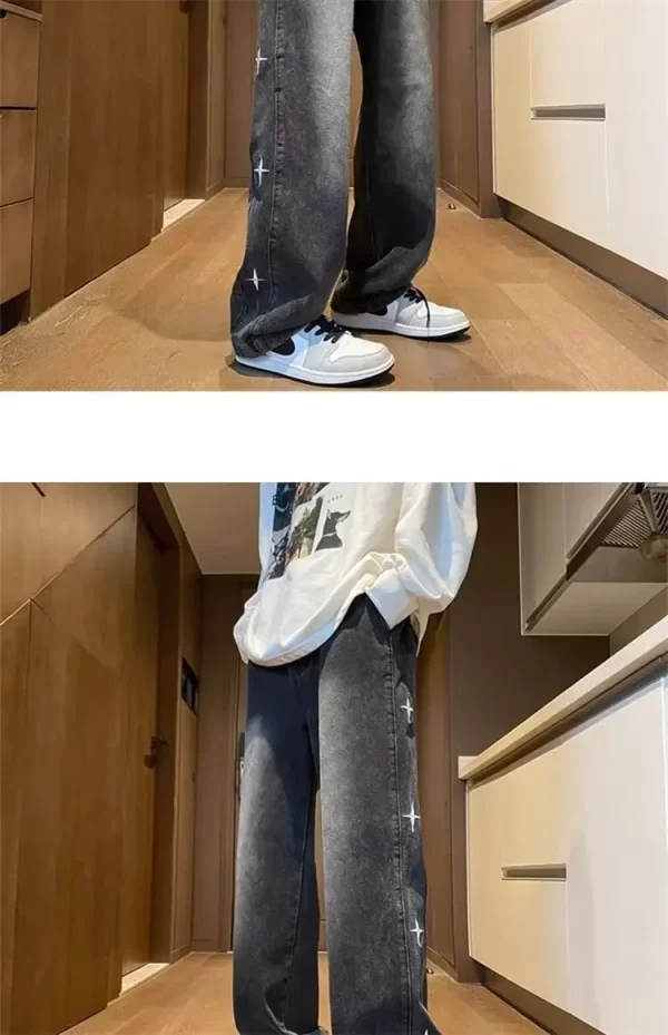 Vintage Embroidered Star Gradient Jeans Men's Loose Fit Straight Leg Wide Leg Long Pants Casual Trendy Street Style - Image 14