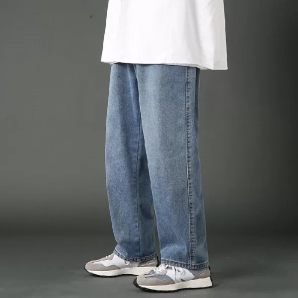 New Korean Men's Casual Long Jeans Classic Man Straight Denim Wide-leg Pants Solid Color Light Blue Grey Black 3XL - Image 6