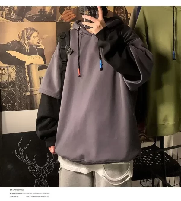 Two-piece Illusion Sweatshirt Men's Hooded Autumn/winter Trendy Brand Ins Hip Hop Top Oversize Niche High Street Jacket - Image 26