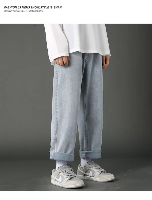 New Korean Men's Casual Long Jeans Classic Man Straight Denim Wide-leg Pants Solid Color Light Blue Grey Black 3XL - Image 17