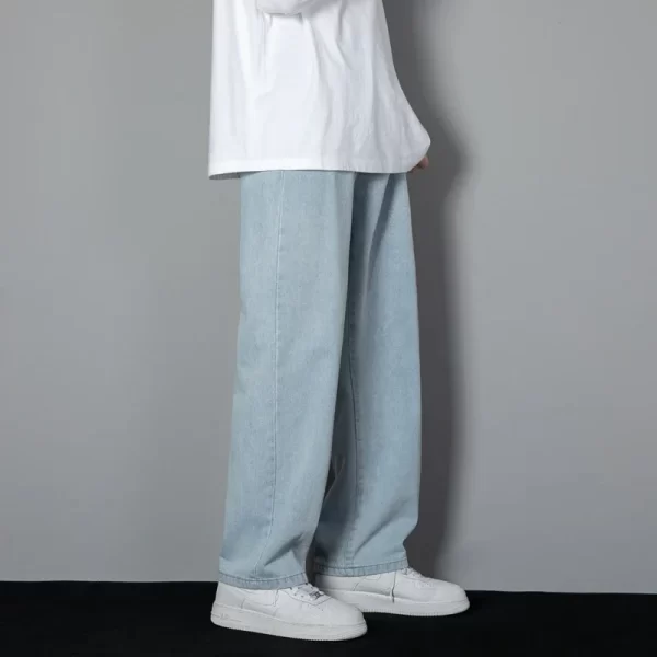 New Korean Men's Casual Long Jeans Classic Man Straight Denim Wide-leg Pants Solid Color Light Blue Grey Black 3XL - Image 10