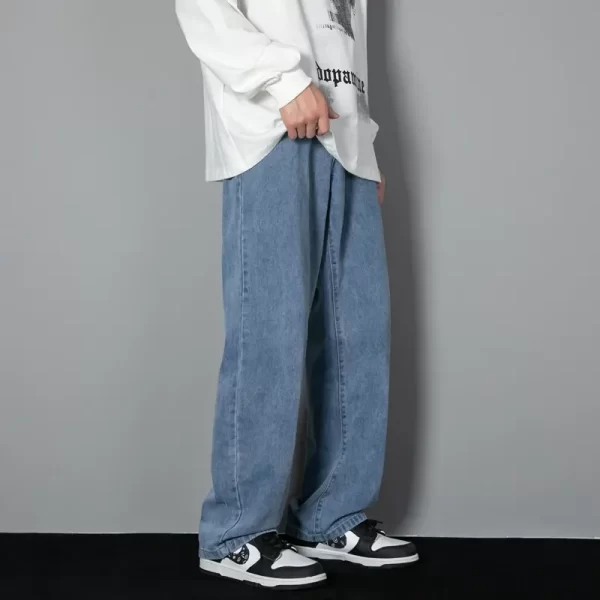 New Korean Men's Casual Long Jeans Classic Man Straight Denim Wide-leg Pants Solid Color Light Blue Grey Black 3XL - Image 5