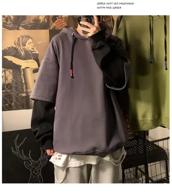 Two-piece Illusion Sweatshirt Men's Hooded Autumn/winter Trendy Brand Ins Hip Hop Top Oversize Niche High Street Jacket - Image 25