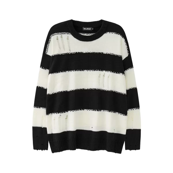 Black Red Striped Sweaters Washed Destroyed Ripped Sweater Men Hole Knit Jumpers Men Women Oversized Sweater Harajuku - Image 10