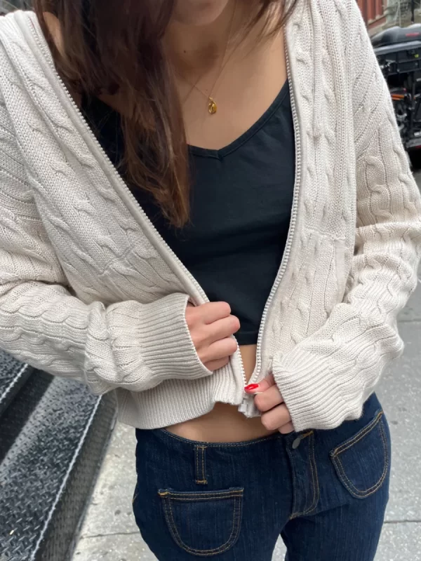 Twisted Flower Knitted Cardigan Sweater Women Autumn Long Sleeve Hooded Zipper Short Coat Streetwear Fashion Sweaters Y2K Tops - Image 2