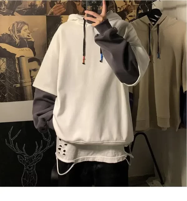 Two-piece Illusion Sweatshirt Men's Hooded Autumn/winter Trendy Brand Ins Hip Hop Top Oversize Niche High Street Jacket - Image 10