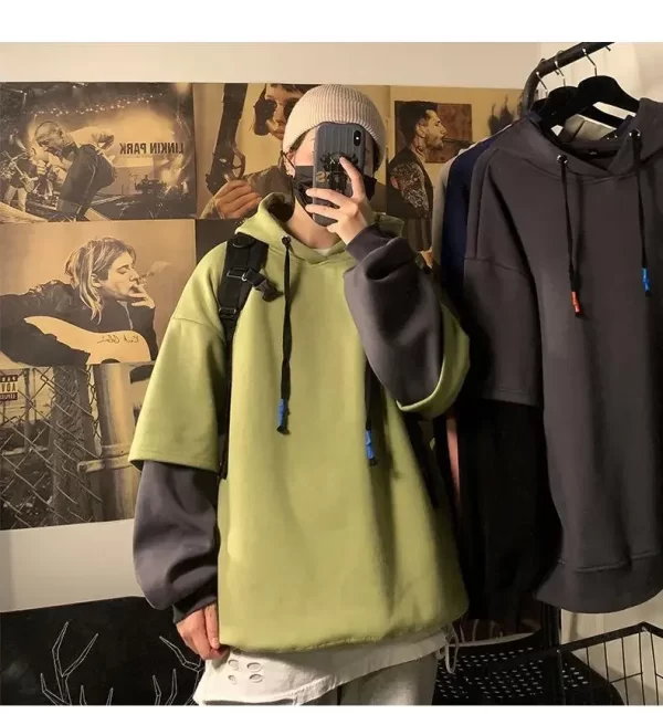 Two-piece Illusion Sweatshirt Men's Hooded Autumn/winter Trendy Brand Ins Hip Hop Top Oversize Niche High Street Jacket - Image 24