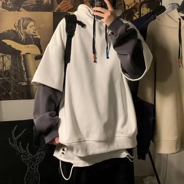 Two-piece Illusion Sweatshirt Men's Hooded Autumn/winter Trendy Brand Ins Hip Hop Top Oversize Niche High Street Jacket - Image 5