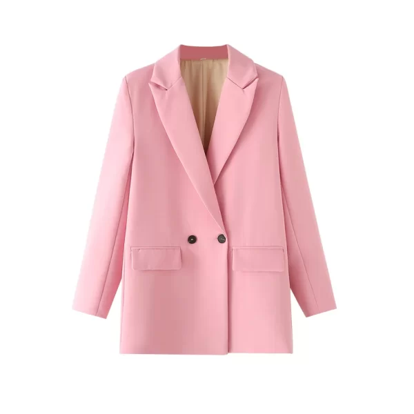 TRZA Women Chic Office Lady Double Breasted Blazer Vintage Coat Fashion Notched Collar Long Sleeve Ladies Outerwear Stylish Tops - Image 20