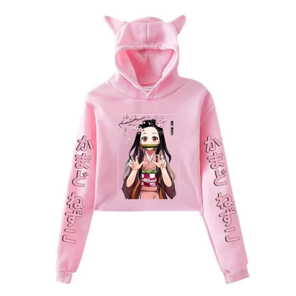 New Fashion Women Girl Hoodie Kamado Nezuko Long Sleeve Cat Ear Streetwear Pullover Harajuku Anime Short Tops - Image 12