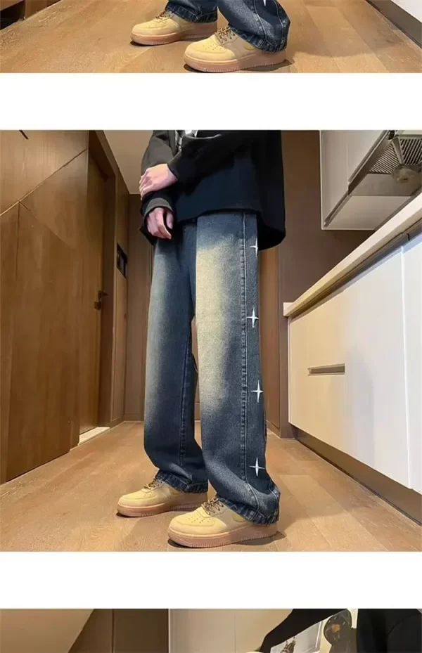 Vintage Embroidered Star Gradient Jeans Men's Loose Fit Straight Leg Wide Leg Long Pants Casual Trendy Street Style - Image 10