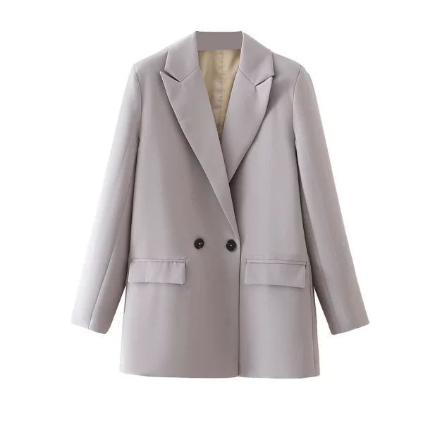 TRZA Women Chic Office Lady Double Breasted Blazer Vintage Coat Fashion Notched Collar Long Sleeve Ladies Outerwear Stylish Tops - Image 25