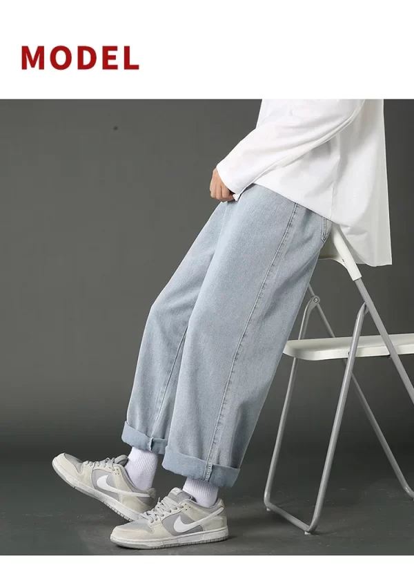 New Korean Men's Casual Long Jeans Classic Man Straight Denim Wide-leg Pants Solid Color Light Blue Grey Black 3XL - Image 15