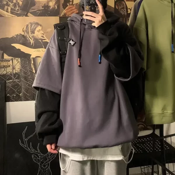 Two-piece Illusion Sweatshirt Men's Hooded Autumn/winter Trendy Brand Ins Hip Hop Top Oversize Niche High Street Jacket - Image 4