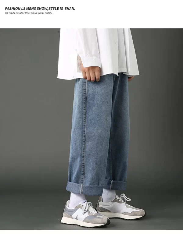 New Korean Men's Casual Long Jeans Classic Man Straight Denim Wide-leg Pants Solid Color Light Blue Grey Black 3XL - Image 21